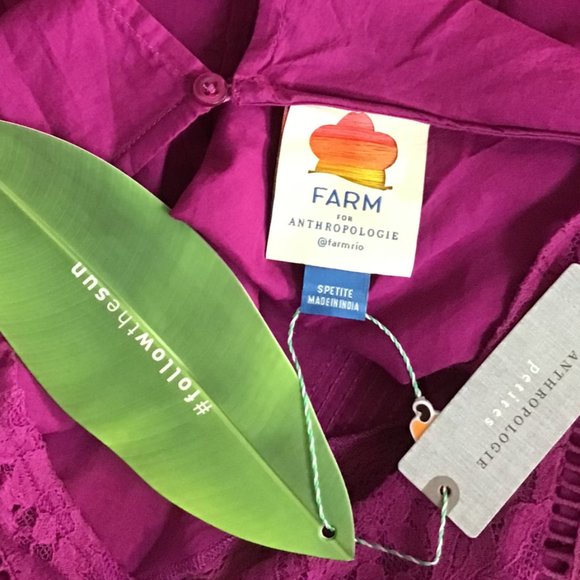 Farm Rio Purple Puff Sleeve Blouse Embroidered Lace Bib - Picture 12 of 13